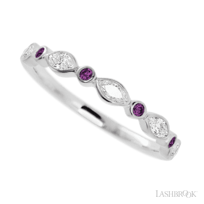 10K White Gold band with alternating 4 Round Purple Diamond and 5 Marquise Lab Grown Diamond having TCW-.56