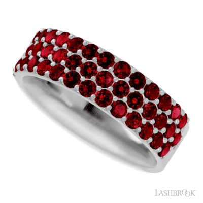 10K White Gold band with 43 Round Dark Ruby having TCW-1.29