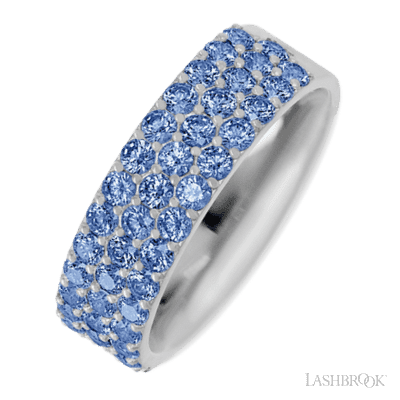 10K White Gold band with 43 Round Denim Sapphire having TCW-1.29
