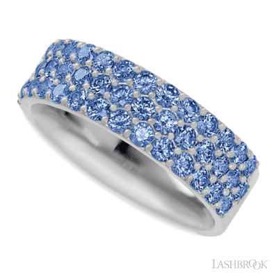 10K White Gold band with 43 Round Denim Sapphire having TCW-1.29