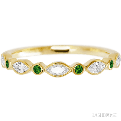 10K Yellow Gold band with alternating 4 Round Green Diamond and 5 Marquise Lab Grown Diamond having TCW-.56