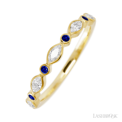 10K Yellow Gold band with alternating 4 Round Sapphire and 5 Marquise Lab Grown Diamond having TCW-.56