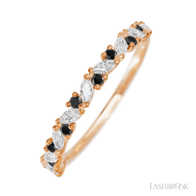 14K Rose Gold band with alternating 9 Round Black Diamond and 8 Marquise Lab Grown Diamond having TCW-.38