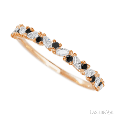14K Rose Gold band with alternating 9 Round Black Diamond and 8 Marquise Lab Grown Diamond having TCW-.38