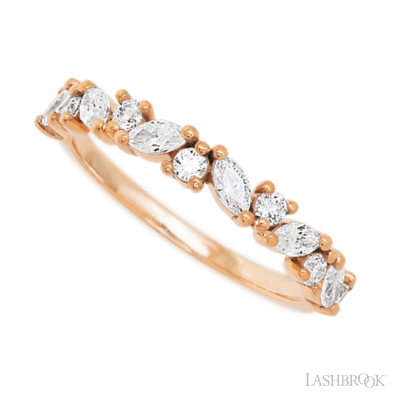 14K Rose Gold band with 7 Round and 6 Marquise Lab Grown Diamond having TCW-.81