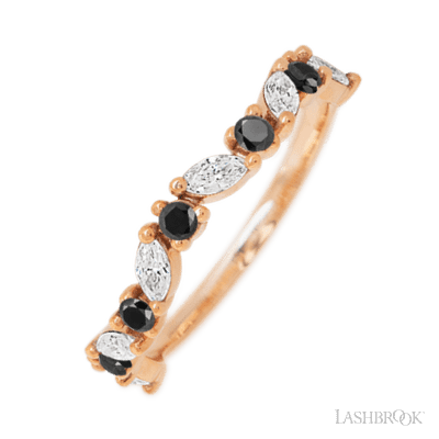 14K Rose Gold band with alternating 6 Round Black Diamond and 5 Marquise Lab Grown Diamond having TCW-.68