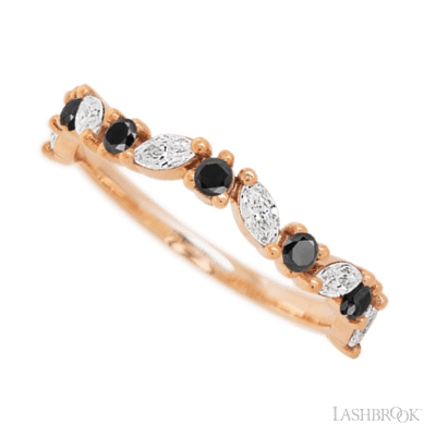 14K Rose Gold band with alternating 6 Round Black Diamond and 5 Marquise Lab Grown Diamond having TCW-.68