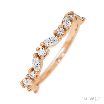 14K Rose Gold band with 6 Round and 5 Marquise Lab Grown Diamond having TCW-.68