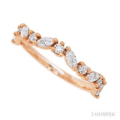 14K Rose Gold band with 6 Round and 5 Marquise Lab Grown Diamond having TCW-.68