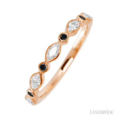 14K Rose Gold band with alternating 4 Round Black Diamond and 5 Marquise Lab Grown Diamond having TCW-.56