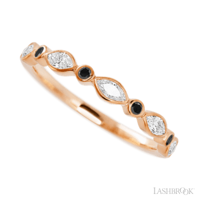 14K Rose Gold band with alternating 4 Round Black Diamond and 5 Marquise Lab Grown Diamond having TCW-.56