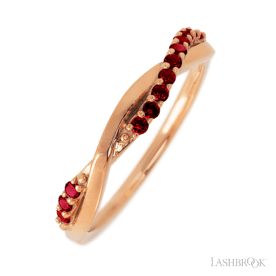 14K Rose Gold band with 13 Round Dark Ruby having TCW-.2