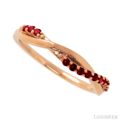 14K Rose Gold band with 13 Round Dark Ruby having TCW-.2
