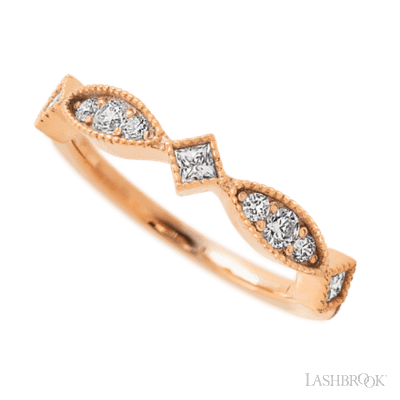 14K Rose Gold band with 2 Round, 4 Round and 3 Princess Lab Grown Diamond having TCW-.42