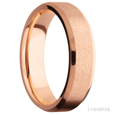 6 mm wide Beveled 14K Rose Gold band.
