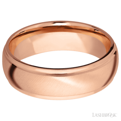 7 mm wide Domed Stepped Down Edges 14K Rose Gold band.