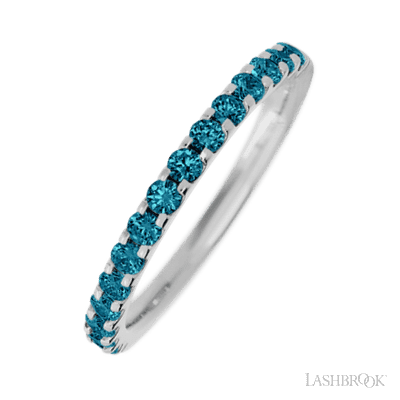 14K White Gold band with 15 Round Ocean Blue Diamond having TCW-.45