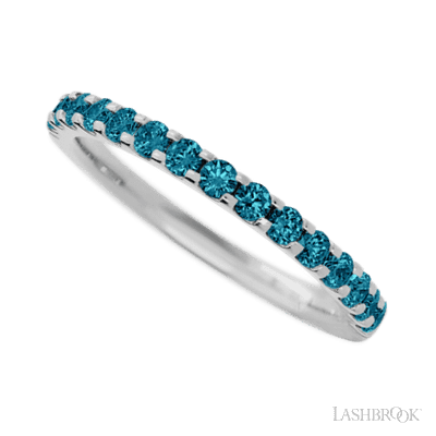 14K White Gold band with 15 Round Ocean Blue Diamond having TCW-.45