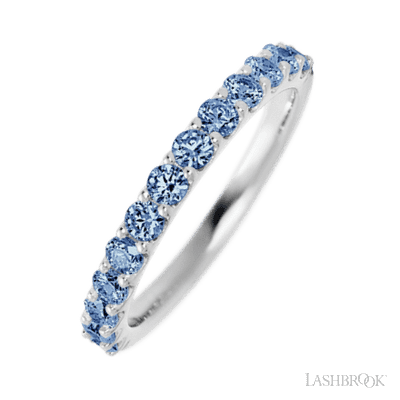 14K White Gold band with 13 Round Denim Sapphire having TCW-.65