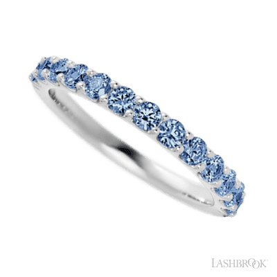 14K White Gold band with 13 Round Denim Sapphire having TCW-.65