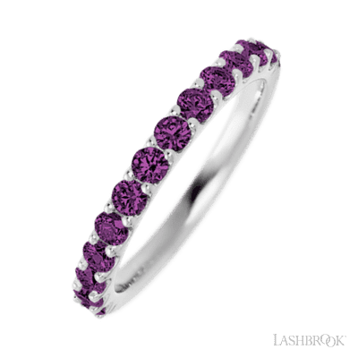 14K White Gold band with 13 Round Purple Diamond having TCW-.65