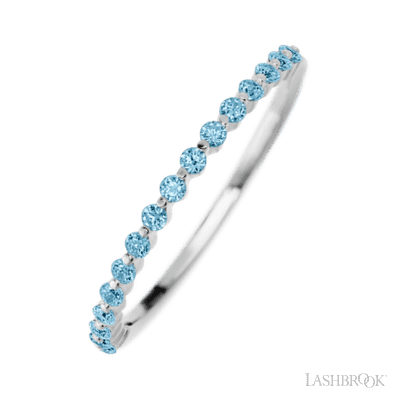 14K White Gold band with 15 Round Aqua Diamond having TCW-.22
