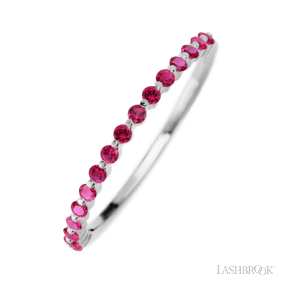 14K White Gold band with 15 Round Ruby having TCW-.22