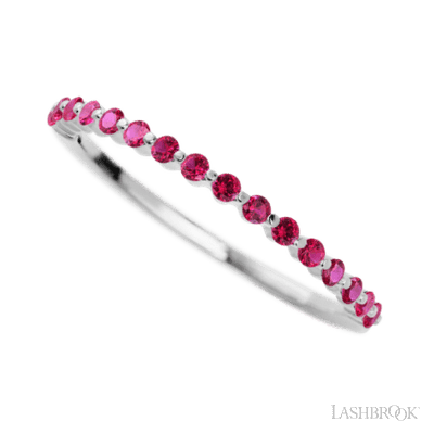 14K White Gold band with 15 Round Ruby having TCW-.22