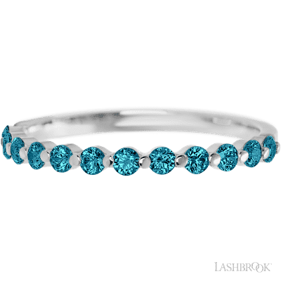 14K White Gold band with 12 Round Ocean Blue Diamond having TCW-.36