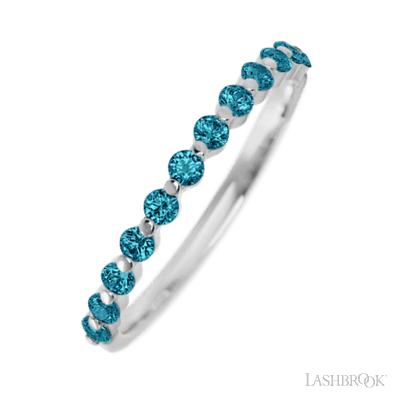 14K White Gold band with 12 Round Ocean Blue Diamond having TCW-.36