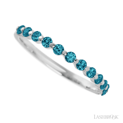 14K White Gold band with 12 Round Ocean Blue Diamond having TCW-.36