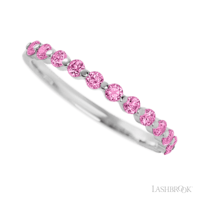 14K White Gold band with 12 Round Pink Sapphire having TCW-.36