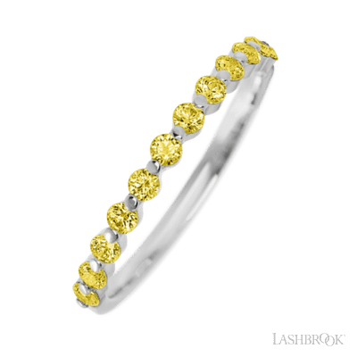 14K White Gold band with 12 Round Yellow Sapphire having TCW-.36