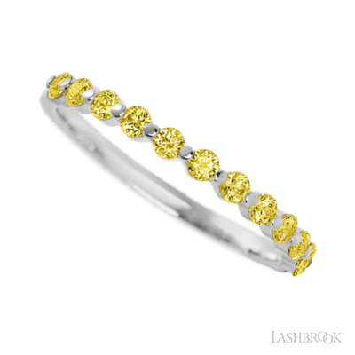 14K White Gold band with 12 Round Yellow Sapphire having TCW-.36