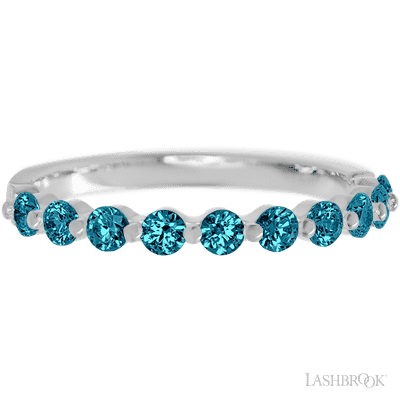 14K White Gold band with 10 Round Ocean Blue Diamond having TCW-.5