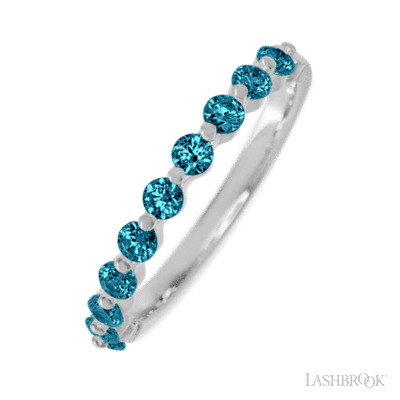 14K White Gold band with 10 Round Ocean Blue Diamond having TCW-.5