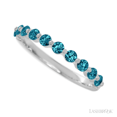 14K White Gold band with 10 Round Ocean Blue Diamond having TCW-.5
