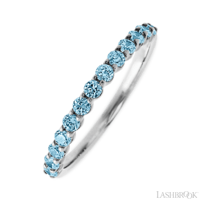 14K White Gold band with 13 Round Aqua Diamond having TCW-.39