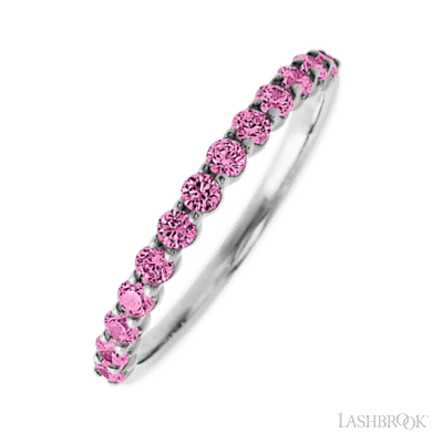 14K White Gold band with 13 Round Pink Sapphire having TCW-.39