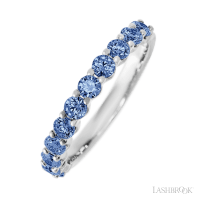 14K White Gold band with 11 Round Denim Sapphire having TCW-.77