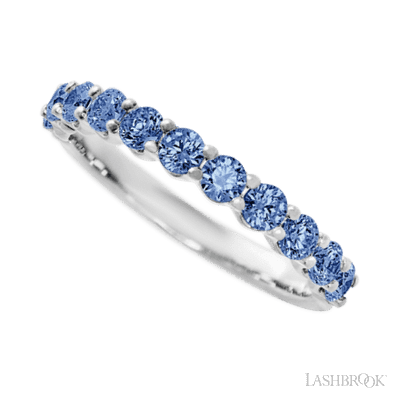 14K White Gold band with 11 Round Denim Sapphire having TCW-.77
