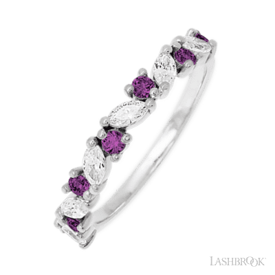 14K White Gold band with alternating 7 Round Purple Diamond and 6 Marquise Lab Grown Diamond having TCW-.81