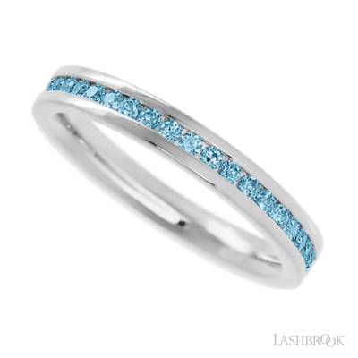 14K White Gold band with 21 Round Aqua Diamond having TCW-.32