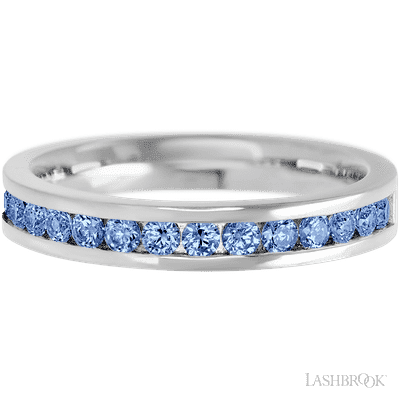 14K White Gold band with 15 Round Denim Sapphire having TCW-.45