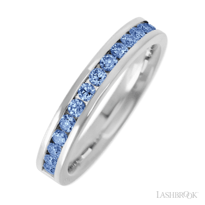 14K White Gold band with 15 Round Denim Sapphire having TCW-.45