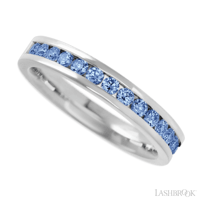 14K White Gold band with 15 Round Denim Sapphire having TCW-.45
