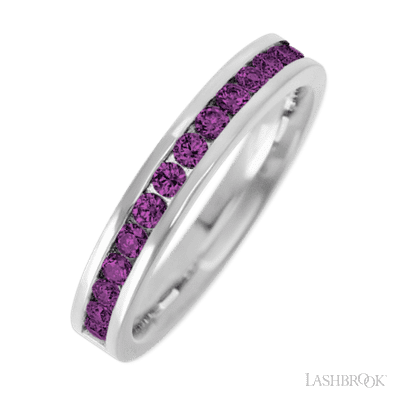 14K White Gold band with 15 Round Purple Diamond having TCW-.45