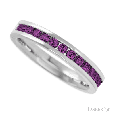 14K White Gold band with 15 Round Purple Diamond having TCW-.45