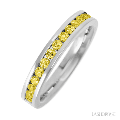 14K White Gold band with 15 Round Yellow Sapphire having TCW-.45