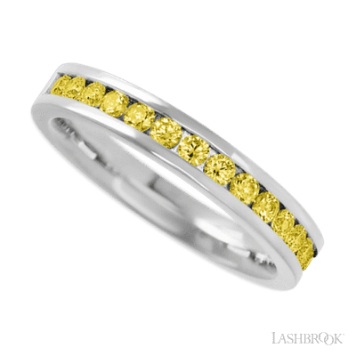 14K White Gold band with 15 Round Yellow Sapphire having TCW-.45
